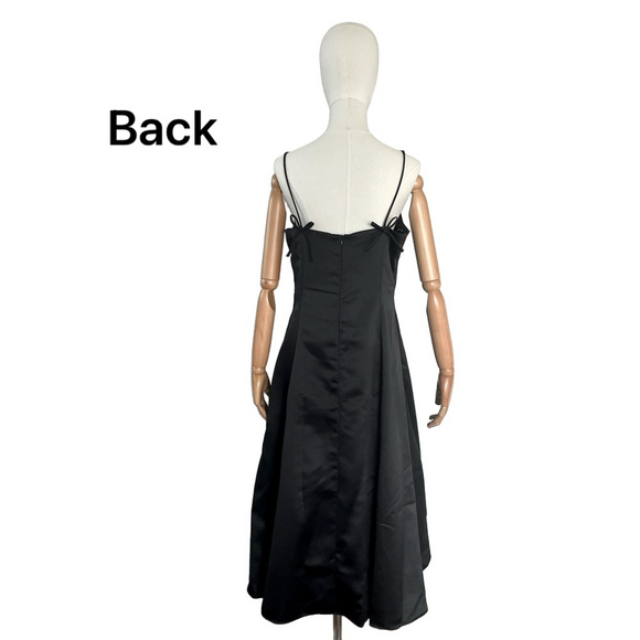 Vintage Scott McClintock Dress Black Satin Formal Midi Length Bow Details 12P - Picture 3 of 16